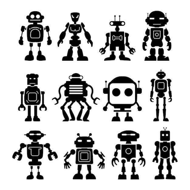 vector robot silhouettes set