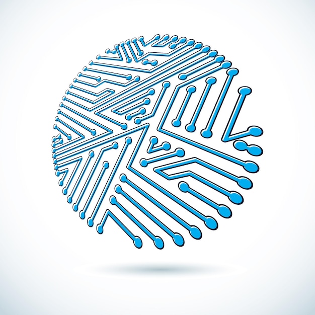 Vector round circuit board with electronic components of technology device. Computer motherboard cybernetic abstraction.