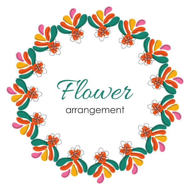 Vector round flower wreath with bright flowers Modern bright design Isolated illustration Composition for invitations postcards decorations