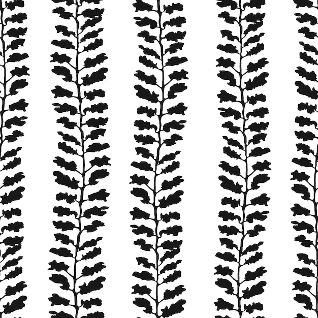 Vector seamless background with hand drawn illustration of herbs or plants black on white field