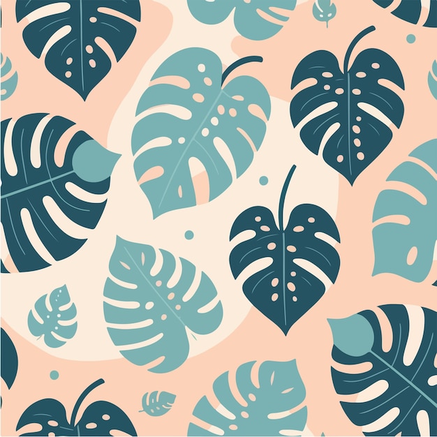 vector seamless monstera leaf pattern with a simple flat design style