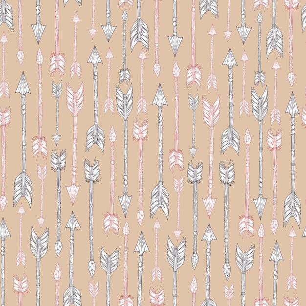 Vector seamless pattern in Boho style with arrows