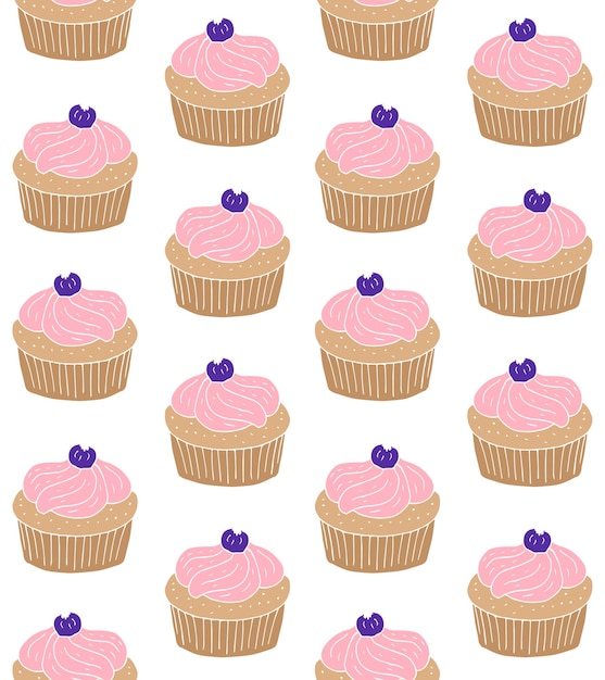 Vector seamless pattern of colored cupcake
