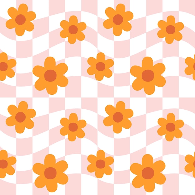 Vector seamless pattern of flower on check