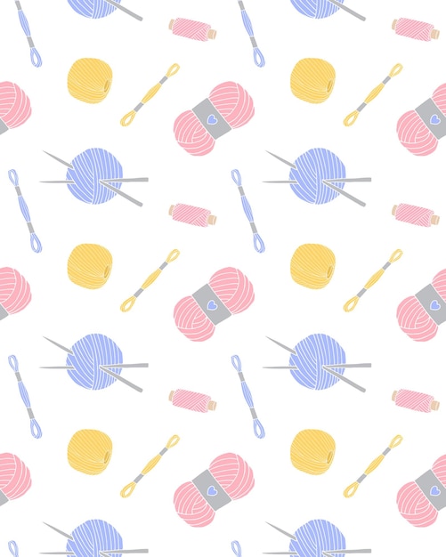 Vector seamless pattern of knitting accessories