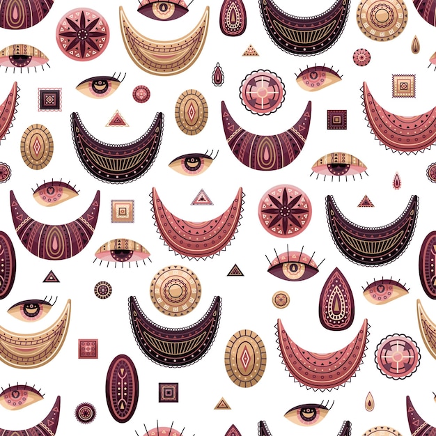 vector seamless pattern with boho illustrations. bohemian background in the flat style.