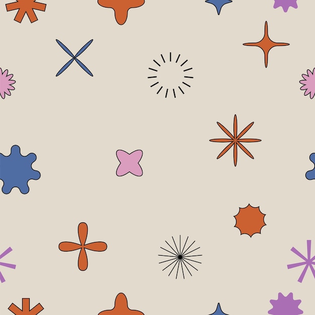 vector seamless pattern with different geometric shapes and elements brutalist design icons and signs basic forms