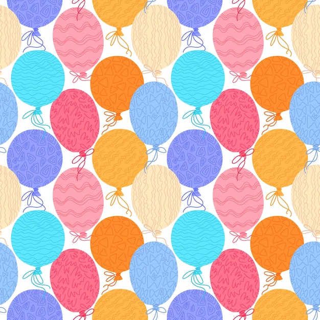 Vector seamless pattern with hand drawn ornamental balloons Hand drawn festive surface pattern Happy birthday background