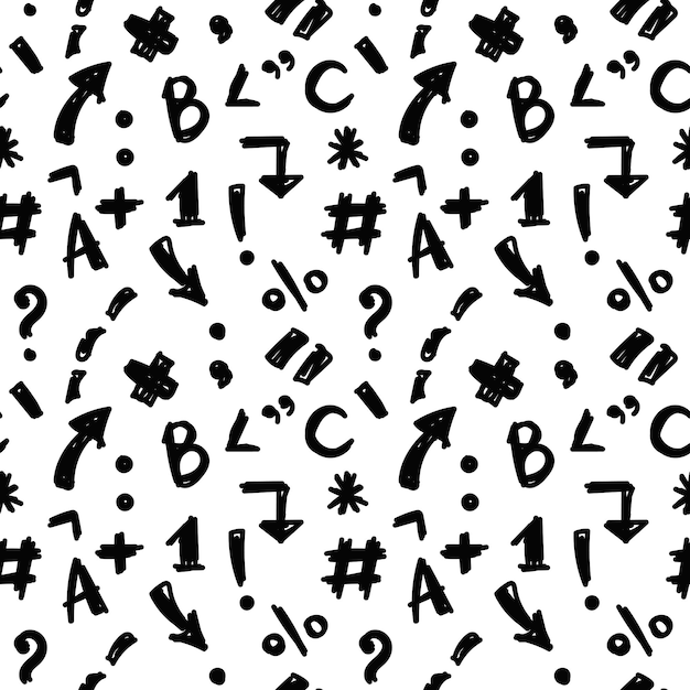 vector seamless pattern with letters of the english alphabet and punctuation marks in cartoon style
