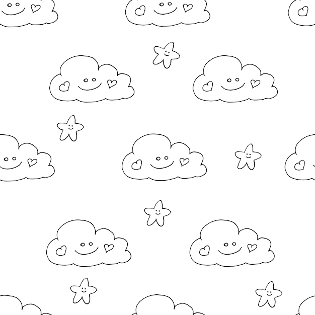vector seamless pattern with line summer doodle element
