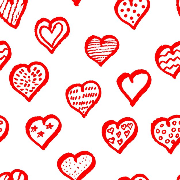 Vector seamless pattern with red hearts of doodles romantic background valentine s day vector