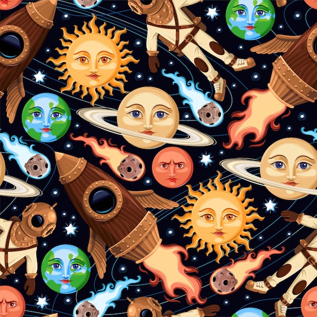 Vector seamless pattern with space objects