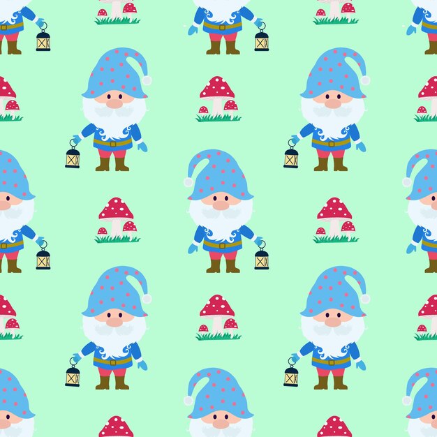 vector seamless pattern with the image of a gnome, a lantern and stars. seamless vector printing