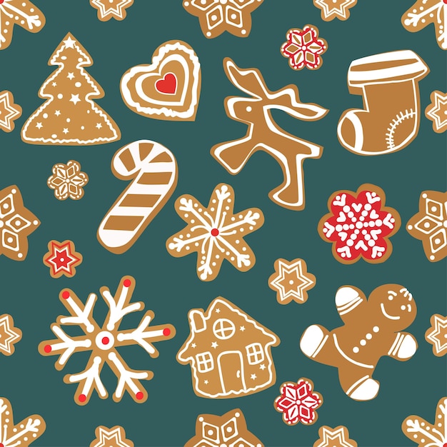 vector seamless pattern with the image of christmas ginger cookies