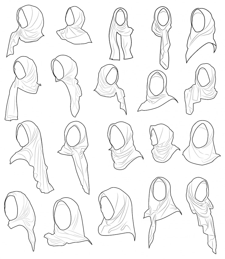 Vektör vector set drawing of muslim woman with hijab
