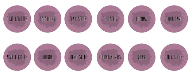 Vector set isolated food labels or stickers for nutritional supplements Use to label kitchen food containers with spices Labels stickers frame and nutritional supplements name in English