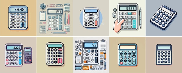 Vector set of calculators with a simple and minimalist flat design style