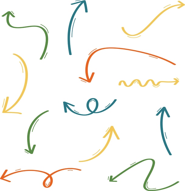 Vector set of colorful stylized ink arrows painted with brush strokes ideal for creative direction