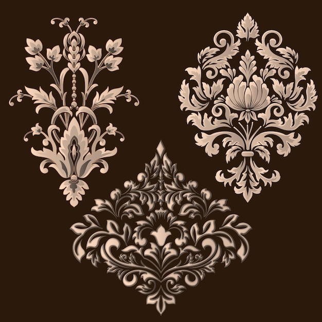 vector set of damask ornamental elements elegant floral abstract elements for design perfect for invitations cards etc