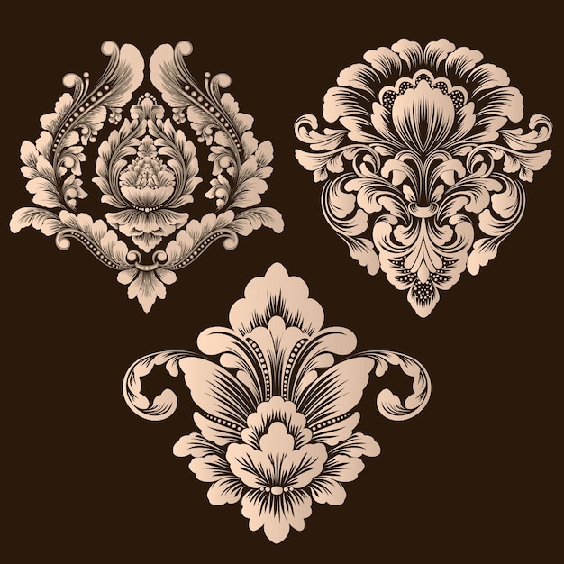 vector set of damask ornamental elements elegant floral abstract elements for design perfect for invitations cards etc