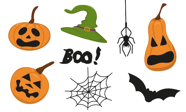 vector set of design elements for halloween image of a pumpkin with different faces