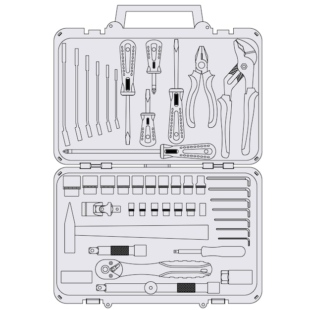 Vector set of different tools in a box