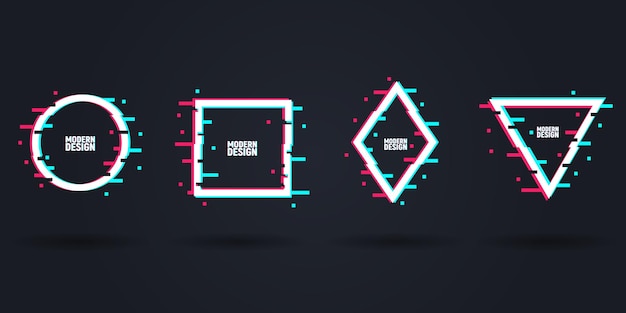 vector set of frames in distorted glitch style