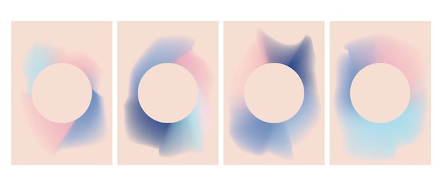 Vector set of gradient posters Circle shape with gradient overflows Beige background