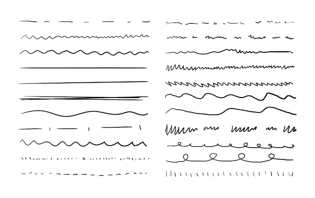 Vector set of lines, black ink paintings isoalted on white background, drawings set, abstract underline strokes.