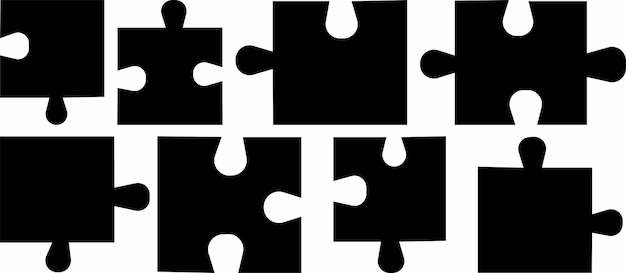 Vector set of puzzle piece silhouettes various shapes and configurations in black
