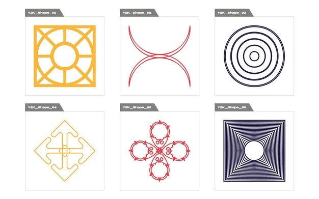 Vector set of Y2K Brutalism star and flower shapes Elements for graphic decoration