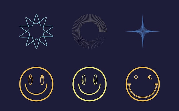 Vector set of Y2K Brutalism star and flower shapes Modern abstract forms