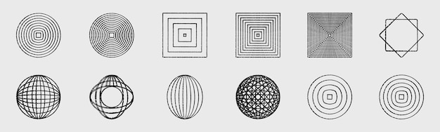 Vector set of Y2K Collection of abstract graphic geometric symbols Abstract bauhaus and boho cosmic style