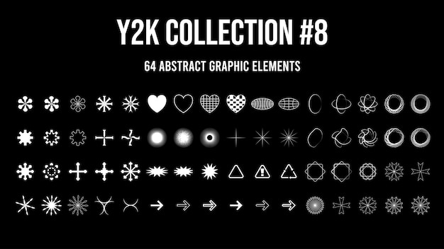 Vector set of Y2K stars and retro futuristic graphic ornaments