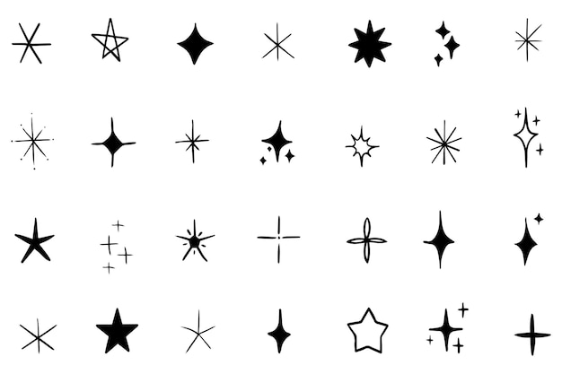 Vector set of Y2K stars starburst and retro futuristic graphic ornaments for decoration Set of star shapes Templates for design posters projects banners logo and business cards Vector illustration