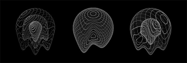 Vector set scifi sphere with particles and lines with glitch effect Concept network connection Frame distorted figure Abstract technology background