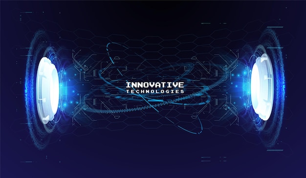 Vector show room HUD futuristic portal hologram Magic circle teleport podium Abstract hologram technology Modern stage in cyberpunk style
