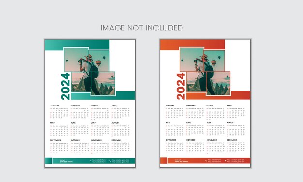Vector simple single page wall calendar of 2024 with gradient color