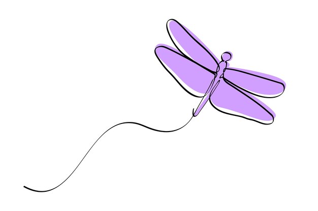 vector sketch simple single or one continuous fly dragonfly