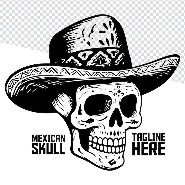 Vector skull Mexican hat Handdrawn calavera Sign brand mark tee