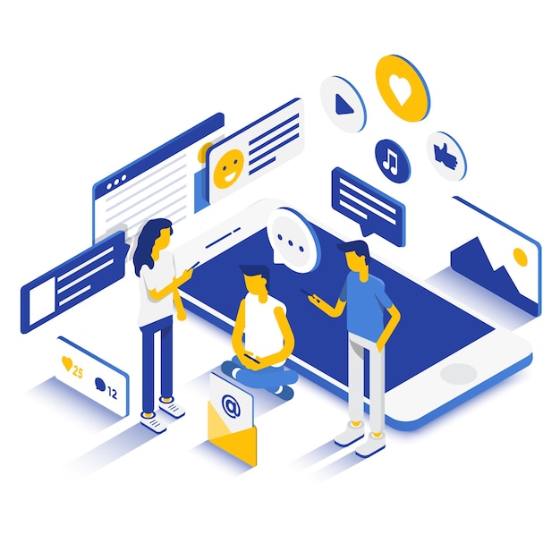 Vector social network modern flat design isometric concept