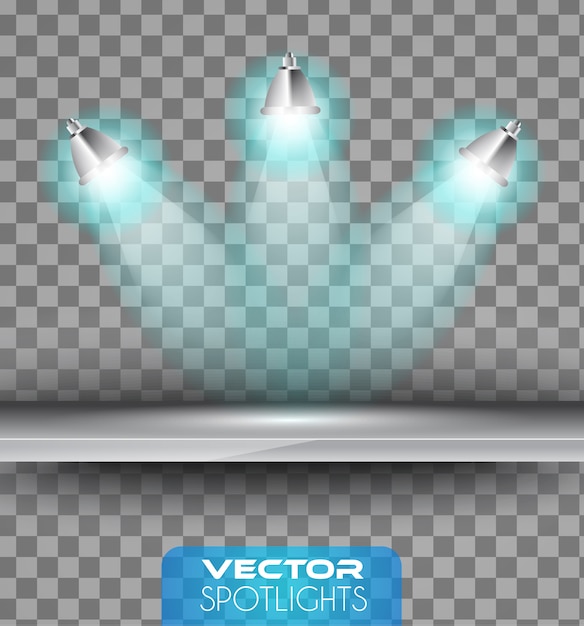 Vector Spotlights scene with different source of lights pointing to the floor or shelf