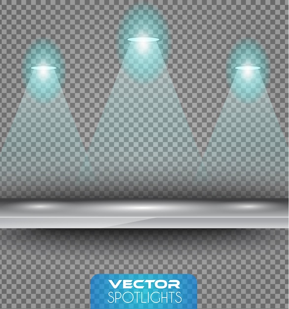 Vector Spotlights scene with different source of lights pointing to the floor or shelf