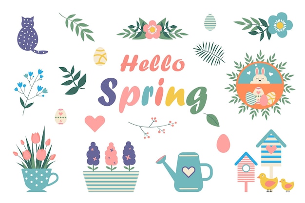 Vector spring set in pastel colors