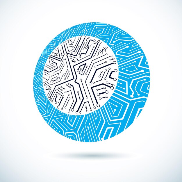 Vector technology cpu design with circular microprocessor scheme. Computer circuit board, digital element.