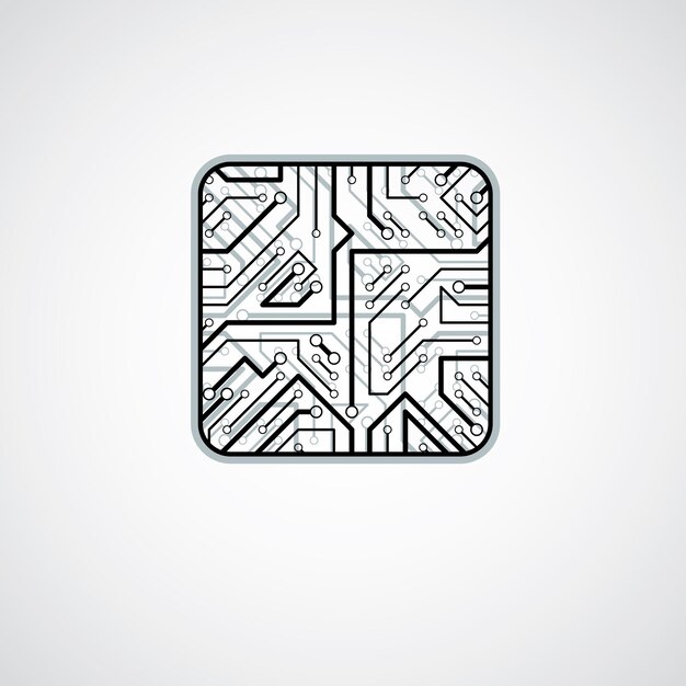 Vector technology cpu design with square microprocessor scheme. Computer circuit board, digital element.