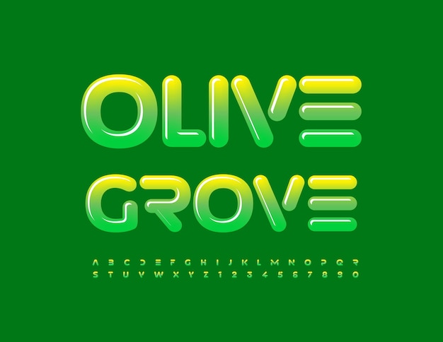 Vector unique sign Olive Grove Green gradient Font Set of Shiny Alphabet Letters and Numbers