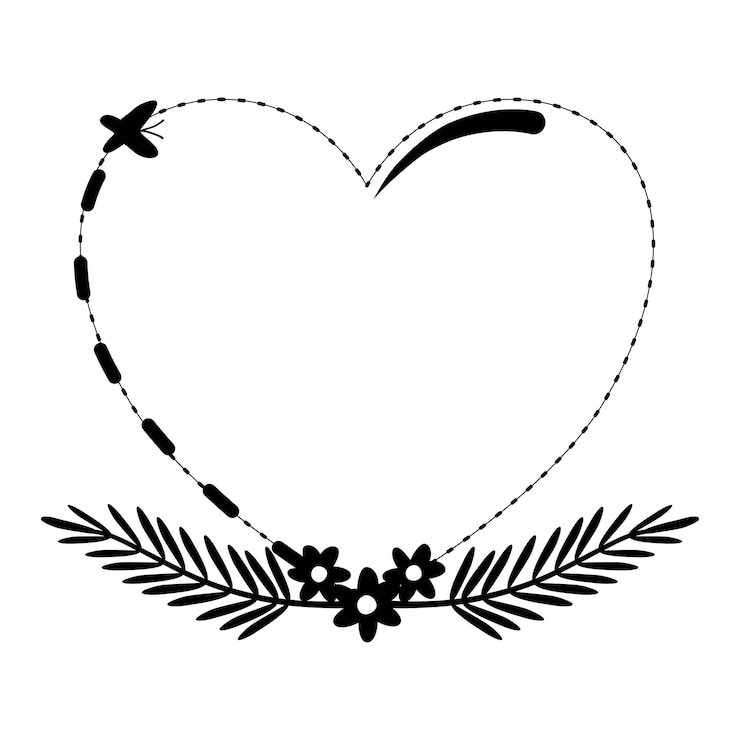 Vektör vector  vintage design of black heart shape with leaves flower and butterfly valentine wedding