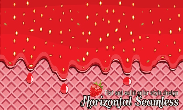 Vector Wafer and strawberry jam flowing horizontally seamless