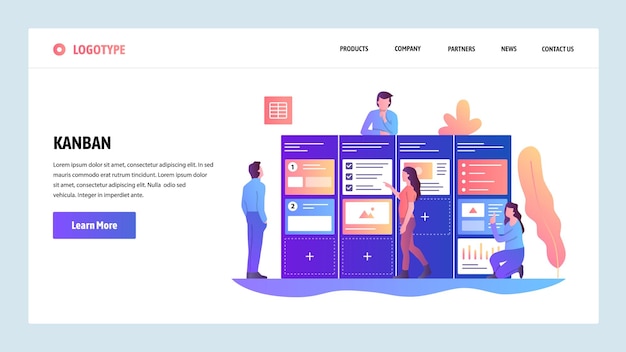 Vector web site design template Agile project management and Scrum task board Agile software development and Kanban Landing page concepts for website and mobile development Flat illustration